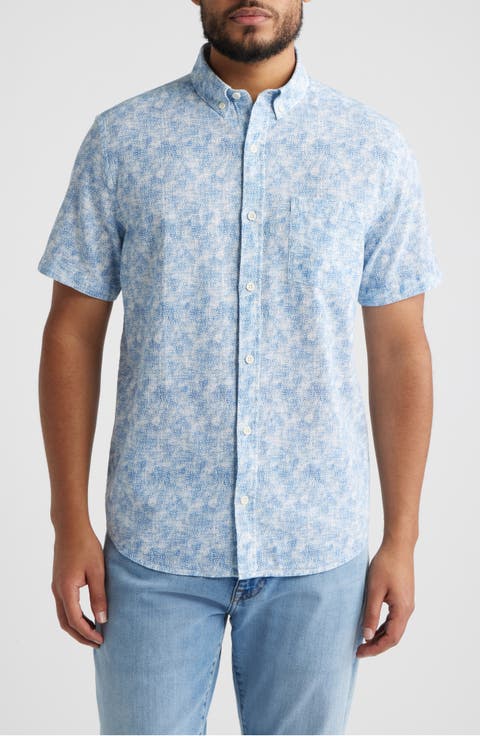 Hampton Abstract Print Short Sleeve Stretch Cotton Button-Down Shirt