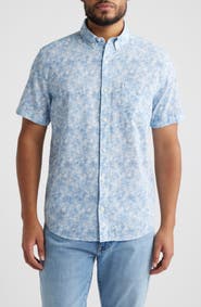 Johnston & Murphy Hampton Abstract Print Short Sleeve Stretch Cotton Button-Down Shirt