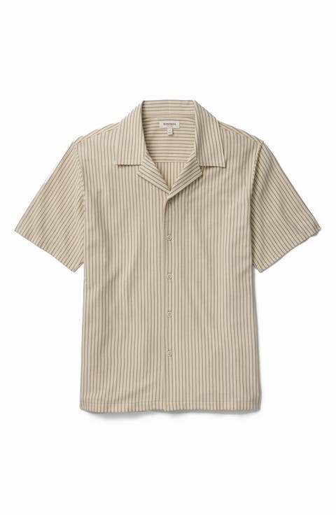 Stripe Knit Cotton Blend Camp Shirt