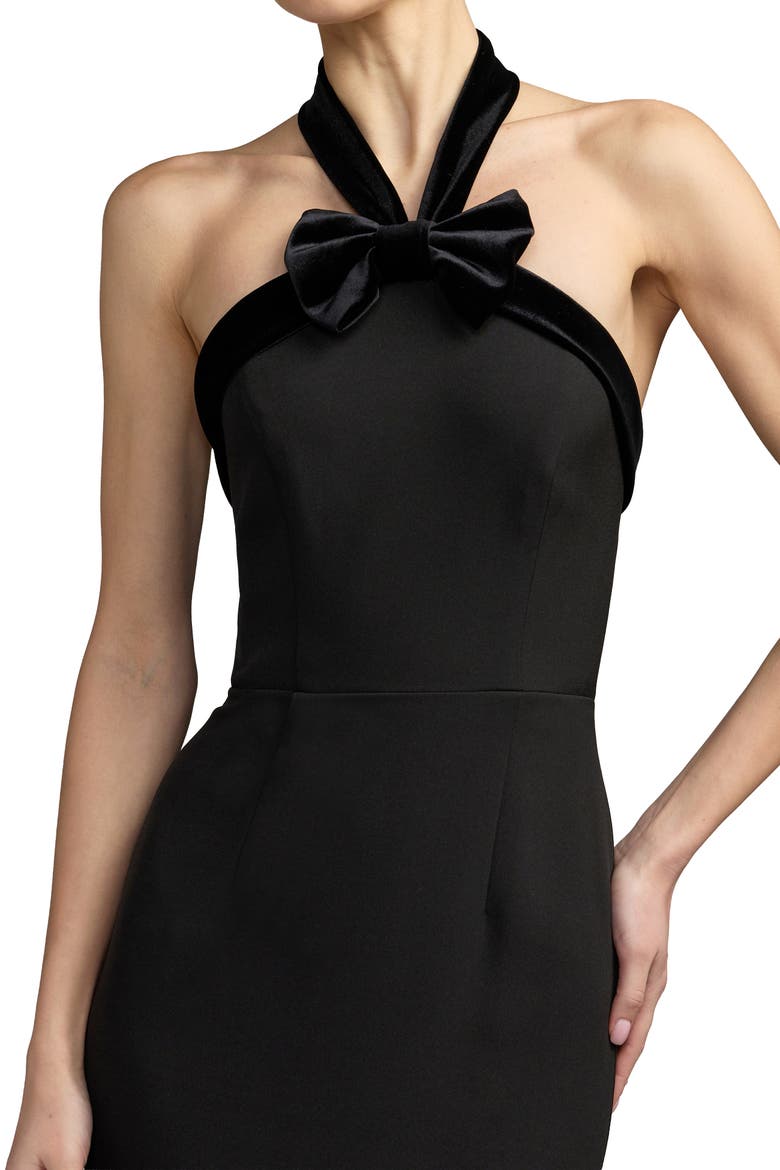 Halter Neck Mermaid Gown with Bow Detail, Alternate, color, Black