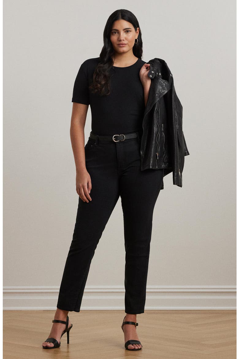 Judy Short Sleeve Stretch Cotton Top, Alternate, color, POLO BLACK