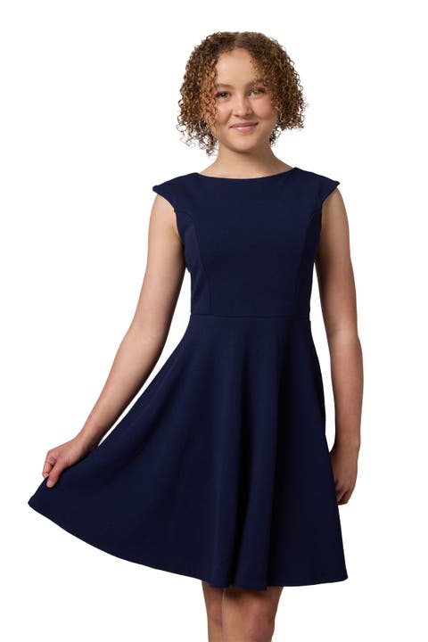 Textured Cap Sleeve Dress in Longer Length (Big Kid)