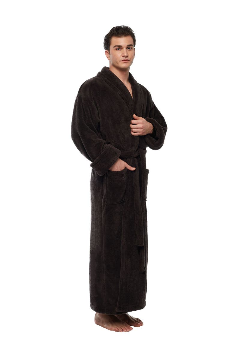 ARUS Mens Shawl Collar Long Fleece Bathrobe, Alternate, color, Black