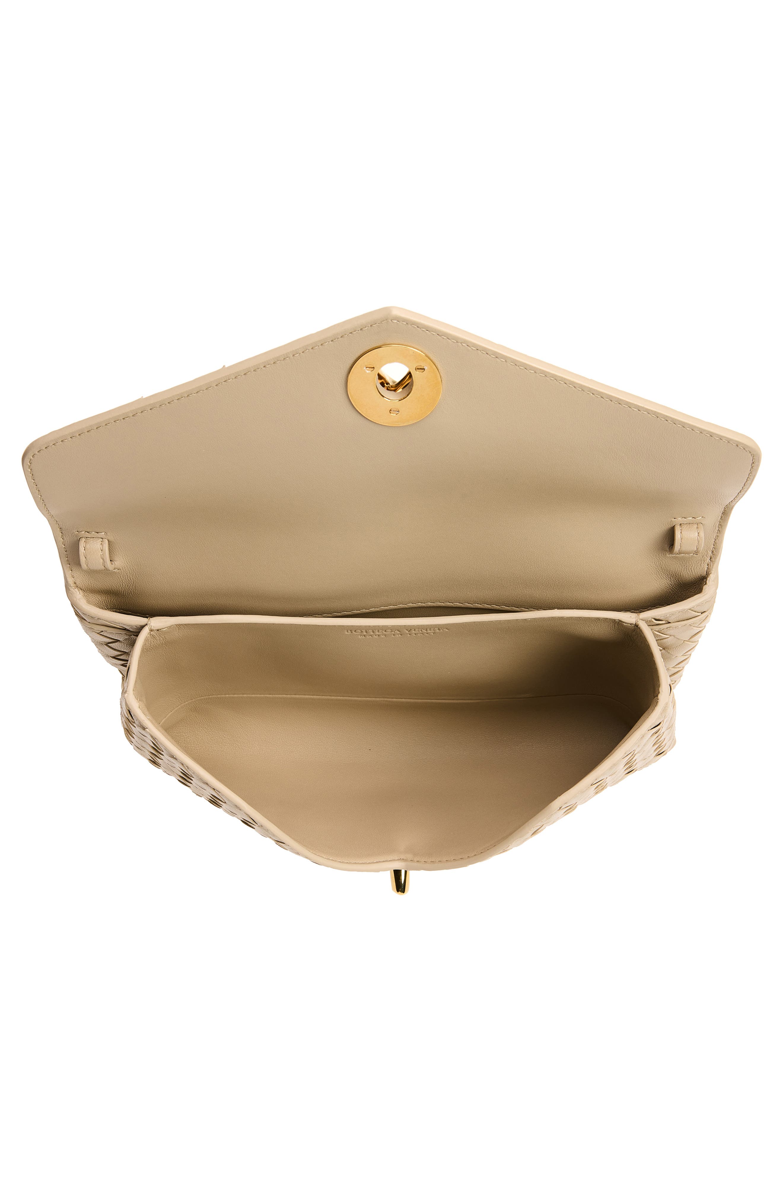 Knot Lock Intrecciato Leather Shoulder Bag, Alternate, color, 9614 ECRU-MUSE BRASS