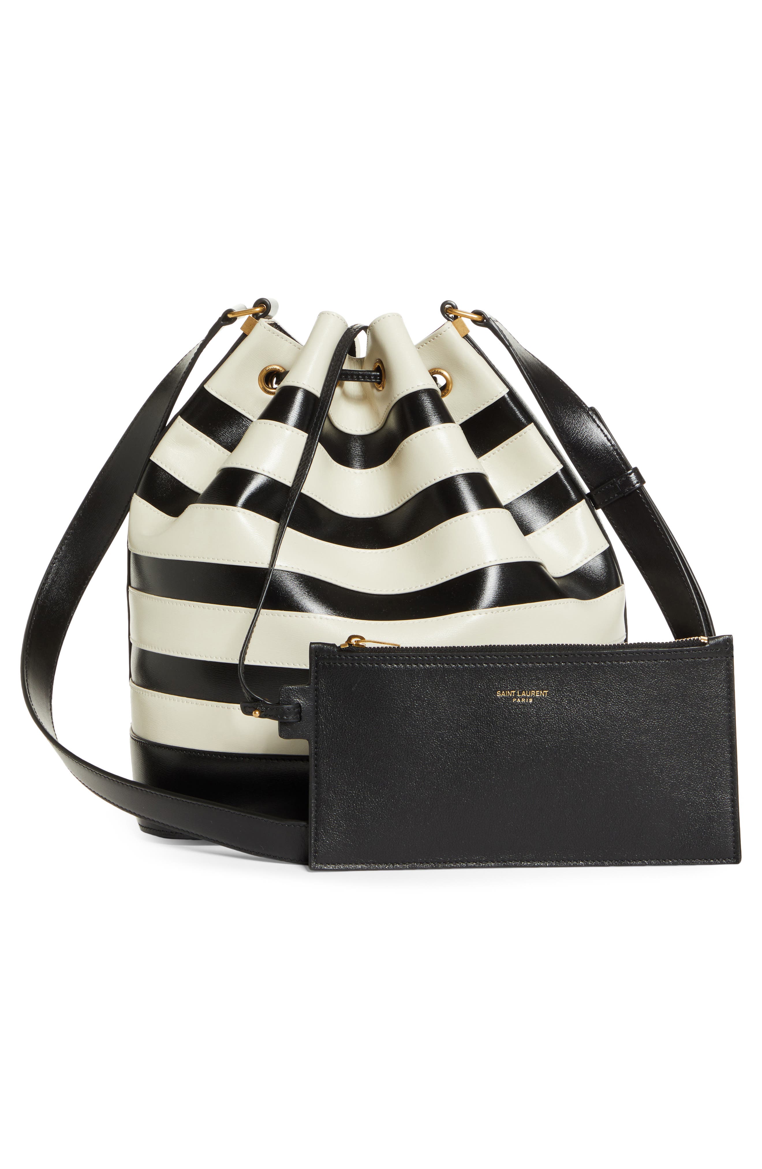 Saint Laurent Seau Stripe Calfskin Leather Bucket Bag, Alternate, color, 