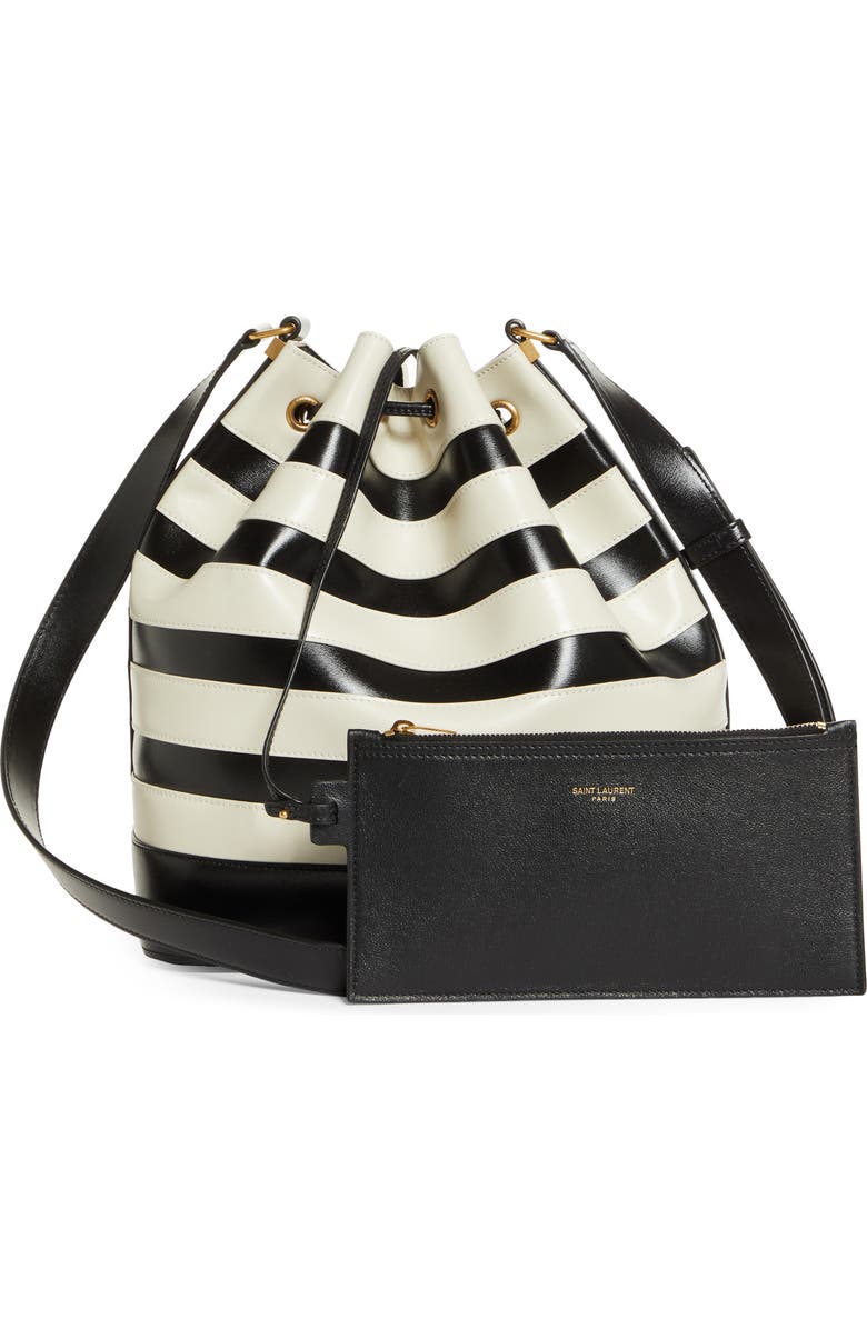 Saint Laurent Seau Stripe Calfskin Leather Bucket Bag, Alternate, color,