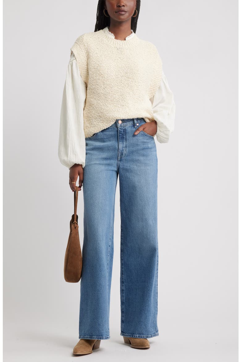 High Waist Denim Wide Leg Jeans, Alternate, color, BLUE WASH