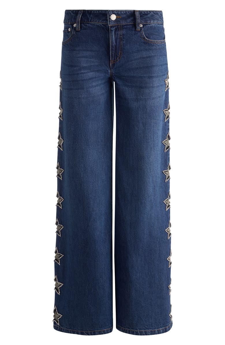 Alice + Olivia Amazing Embellished Star Cutout Wide Leg Jeans, Alternate, color, Dark Rinse