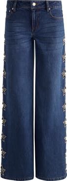 Alice + Olivia Amazing Embellished Star Cutout Wide Leg Jeans
