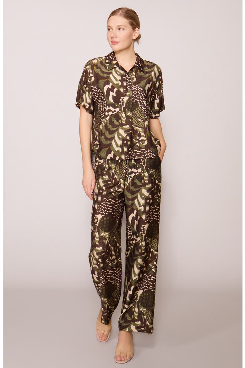 Easy Woven Pullover Shirt, Alternate, color, BROWN OLIVE ABSTRACT