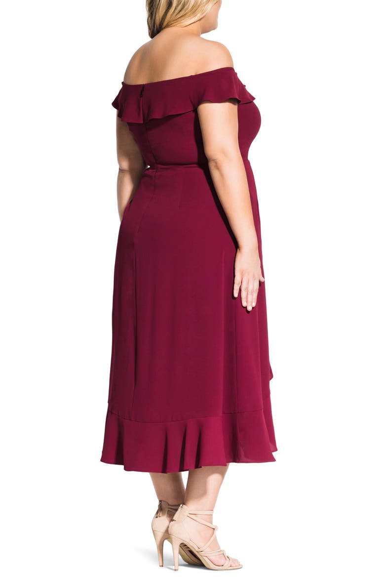 Off the Shoulder Ruffle High/Low Dress, Alternate, color, MERLOT