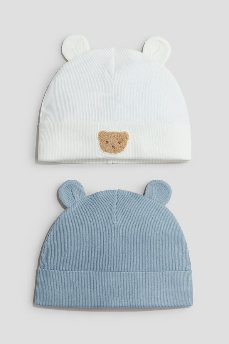 2-pack Cotton Jersey Beanies, Main, color, Dusty blue/bear