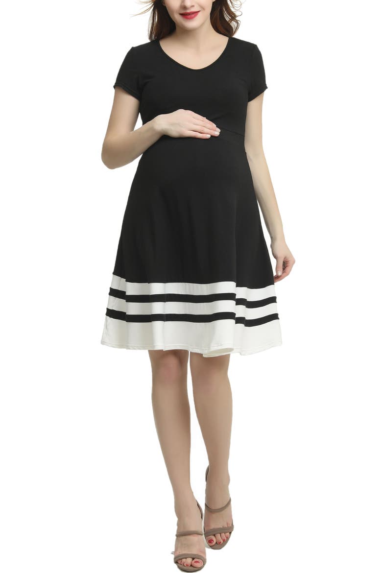 Theresa Colorblock Maternity Skater Dress, Main, color, Black White