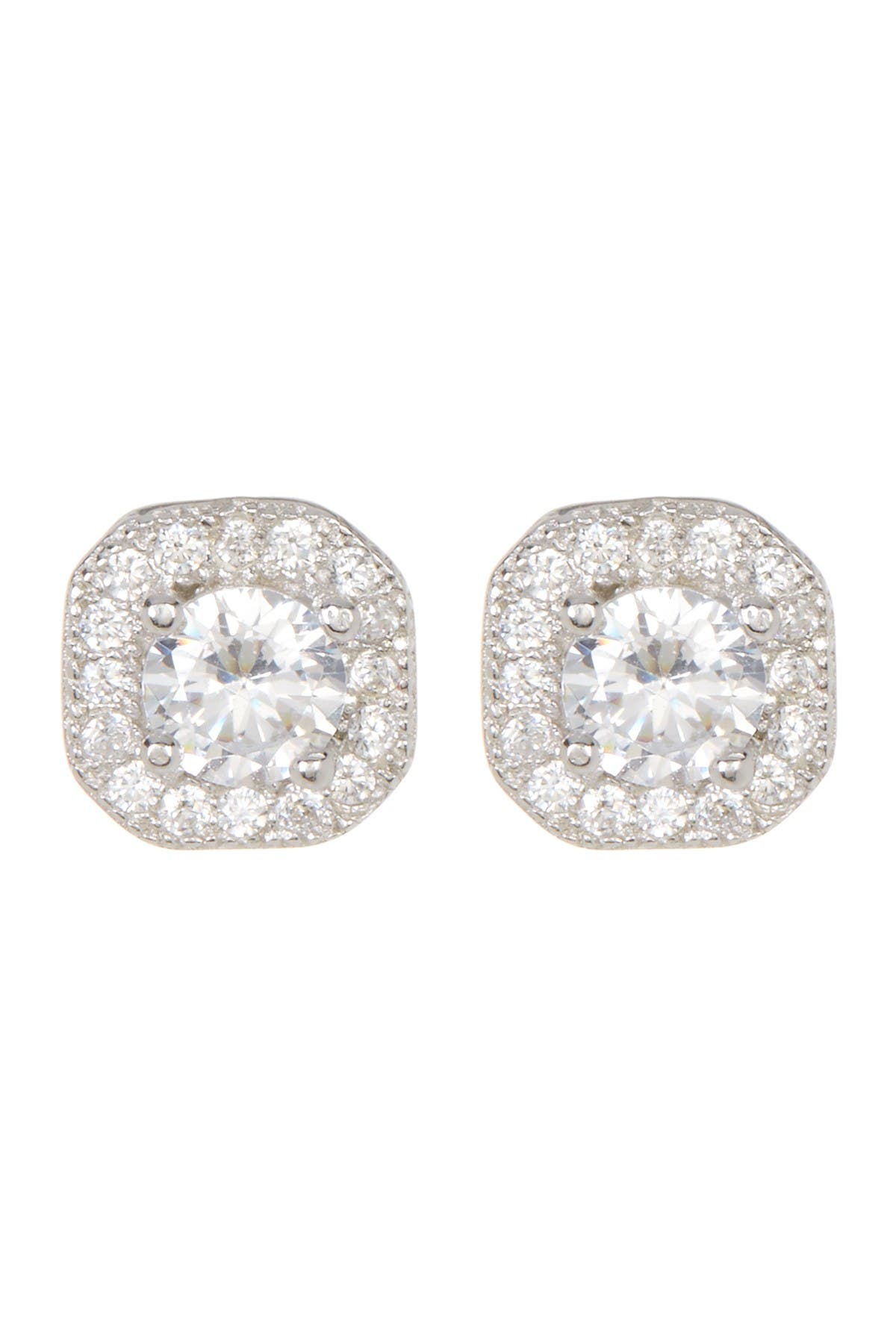 Adornia White Rhodium Plated Swarovski Crystal Halo Stud Earrings