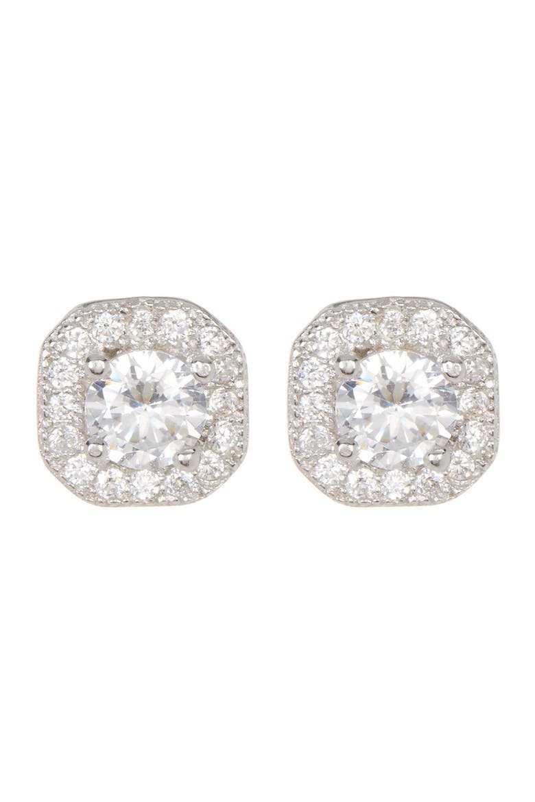 White Rhodium Plated Swarovski Crystal Halo Stud Earrings, Main, color, SILVER