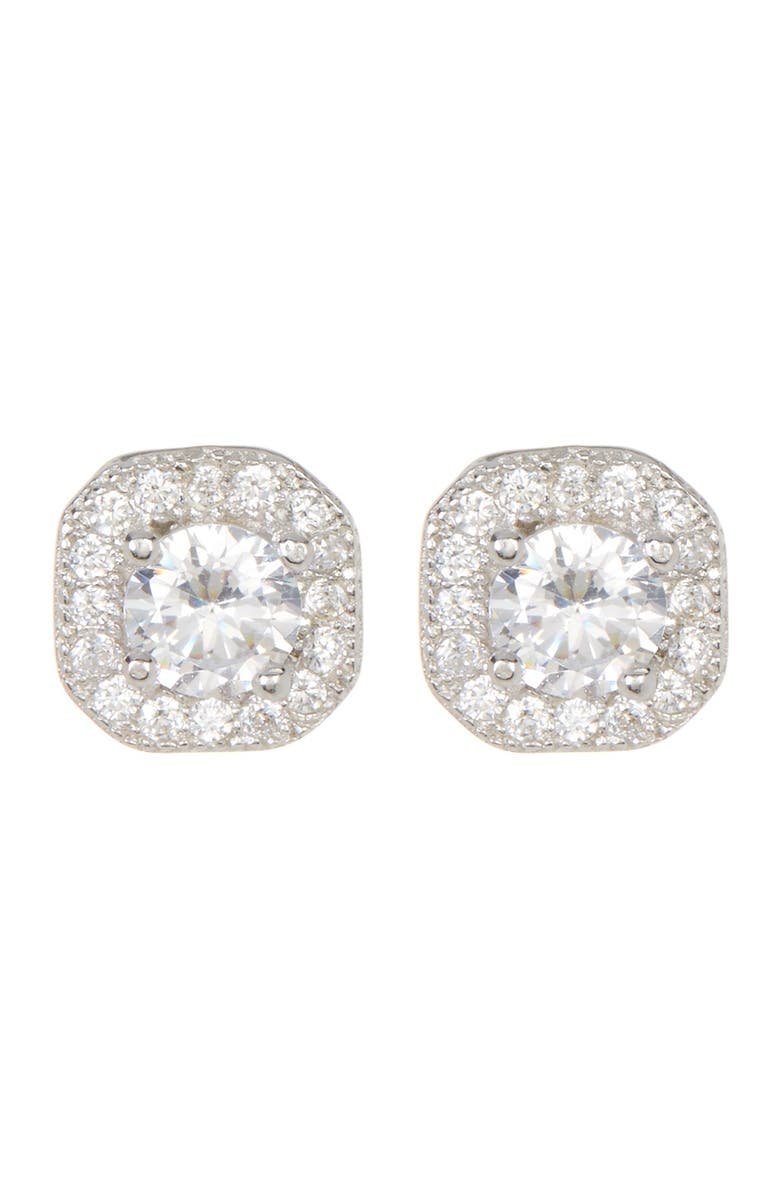 Adornia White Rhodium Plated Swarovski Crystal Halo Stud Earrings, Main, color, Silver