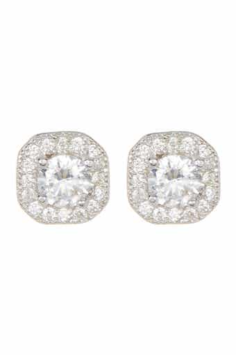Adornia White Rhodium Plated Swarovski Crystal Halo Stud Earrings