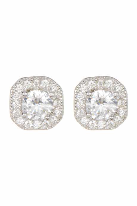 Adornia White Rhodium Plated Swarovski Crystal Halo Stud Earrings