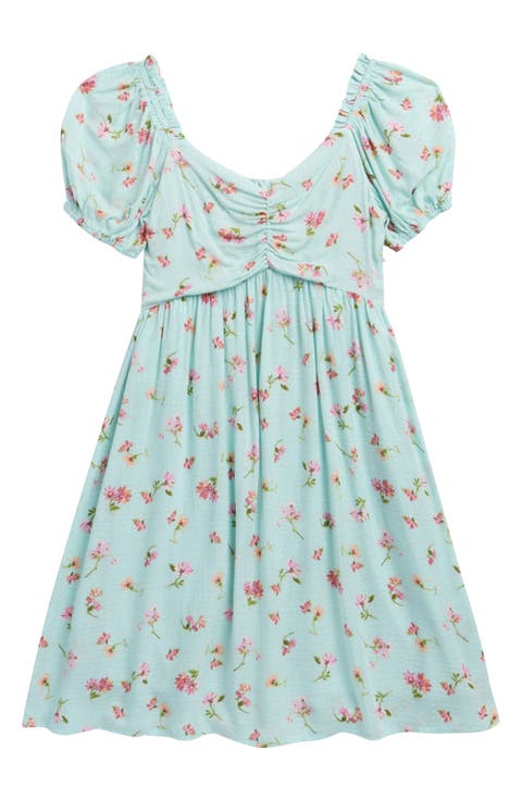 Kids' Floral Puff Sleeve Clip Dot Sundress (Big Kid)