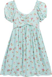 Walking on Sunshine Kids' Floral Puff Sleeve Clip Dot Sundress