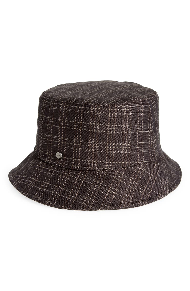 Vince Kirkby Plaid Wool Blend Bucket Hat, Main, color, Charcoal