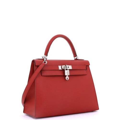 Pre-owned Hermes  Hermes Kelly Handbag Red Epsom With Palladium Hardware 28 In Red