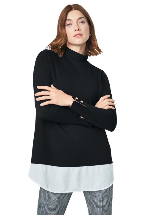 Jessica London Mixed Media Ponte Top In Black
