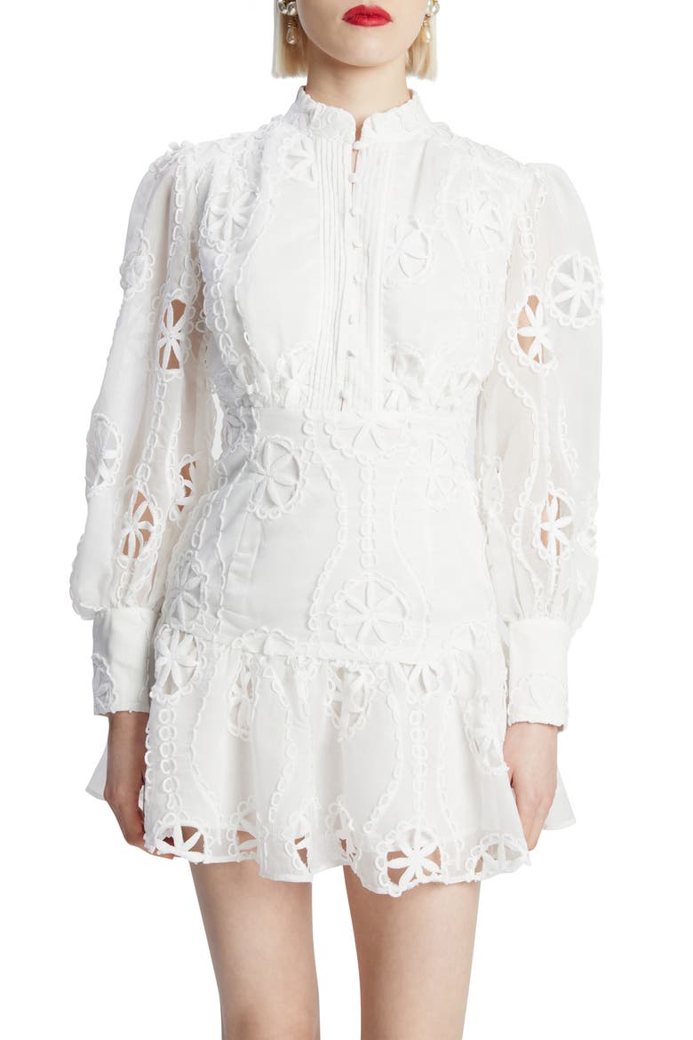 Remy Long Sleeve Floral Lace Minidress, Alternate, color, ORCHID WHITE