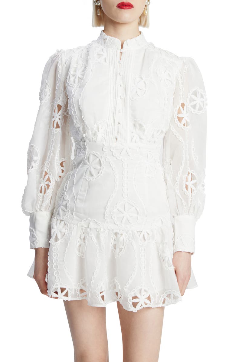Bardot Remy Long Sleeve Floral Lace Minidress, Alternate, color, Orchid White