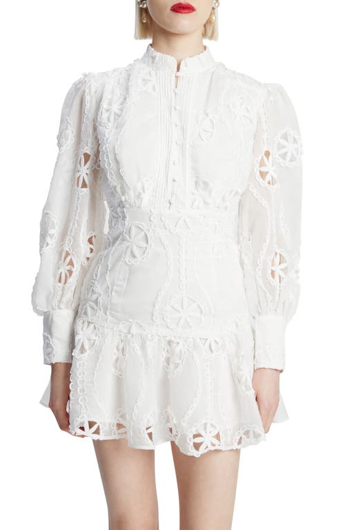 Bardot Remy Long Sleeve Floral Lace Minidress In Orchid White
