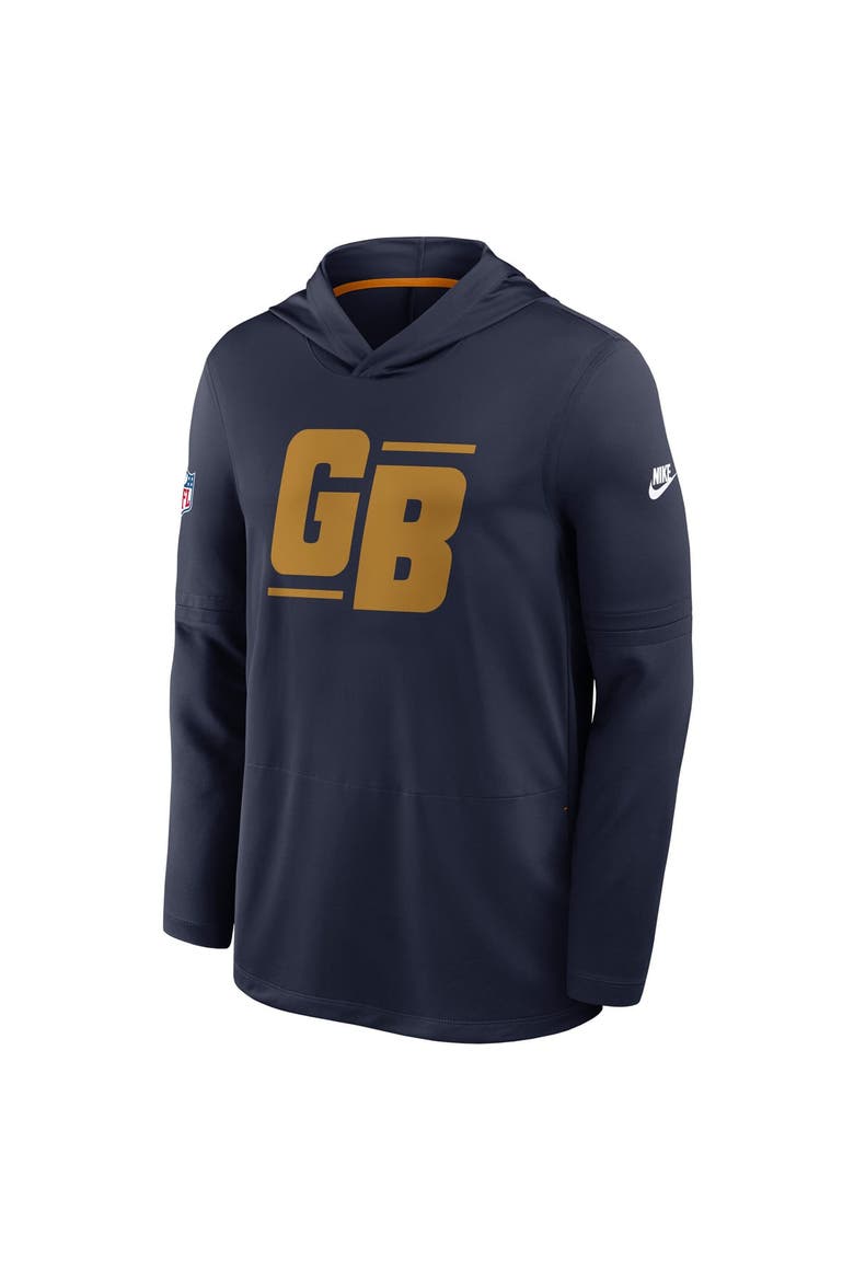 Men's Nike Navy Green Bay Packers Big & Tall Sideline Place Kicker Alternate Lightweight Hooded Long Sleeve Dri-FIT Top, Alternate, color, Navy