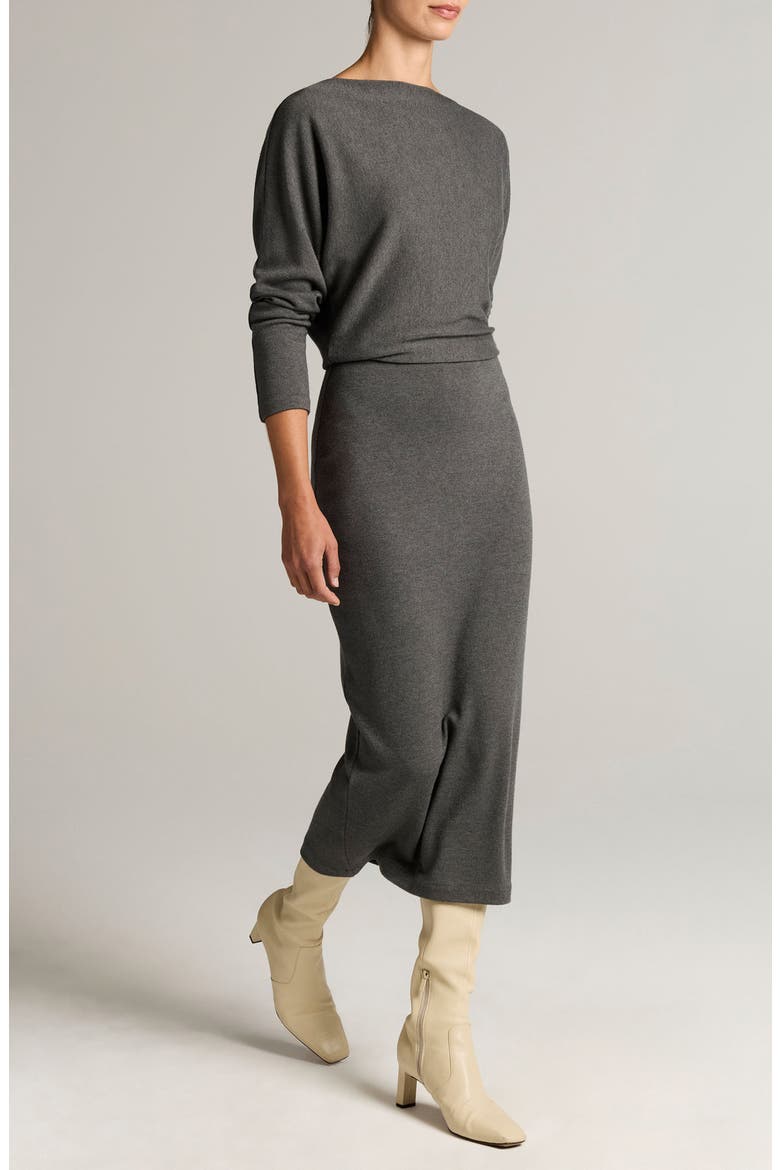 Off the Shoulder Midi Dress, Alternate, color, DK H GREY