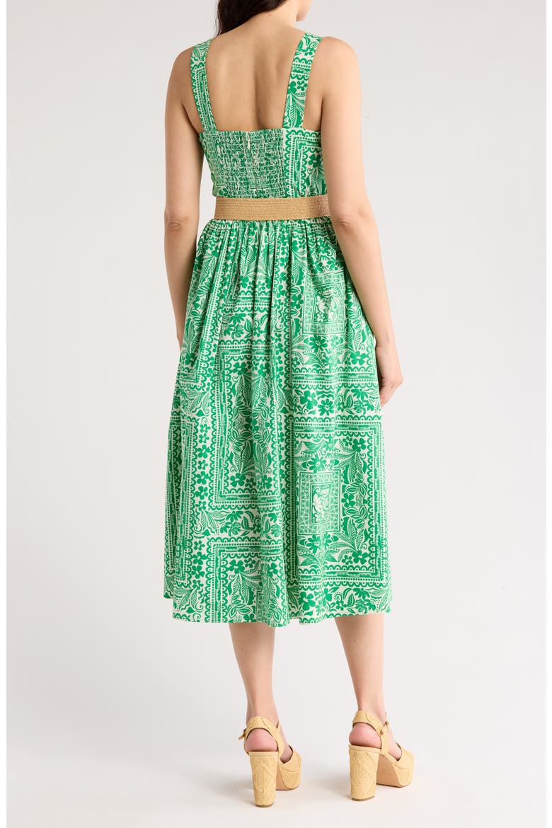 Print Belted Sleeveless Midi Dress, Alternate, color, GREEN