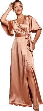 Six Stories Wrap Tie Satin Bridesmaid Dress