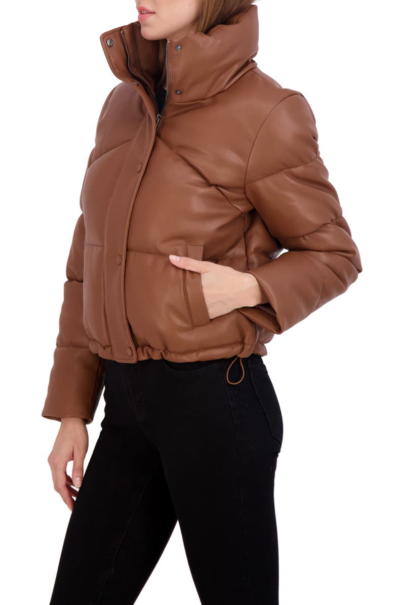 Sebby Short Faux Leather Puffer Jacket, Alternate, color, Toffee