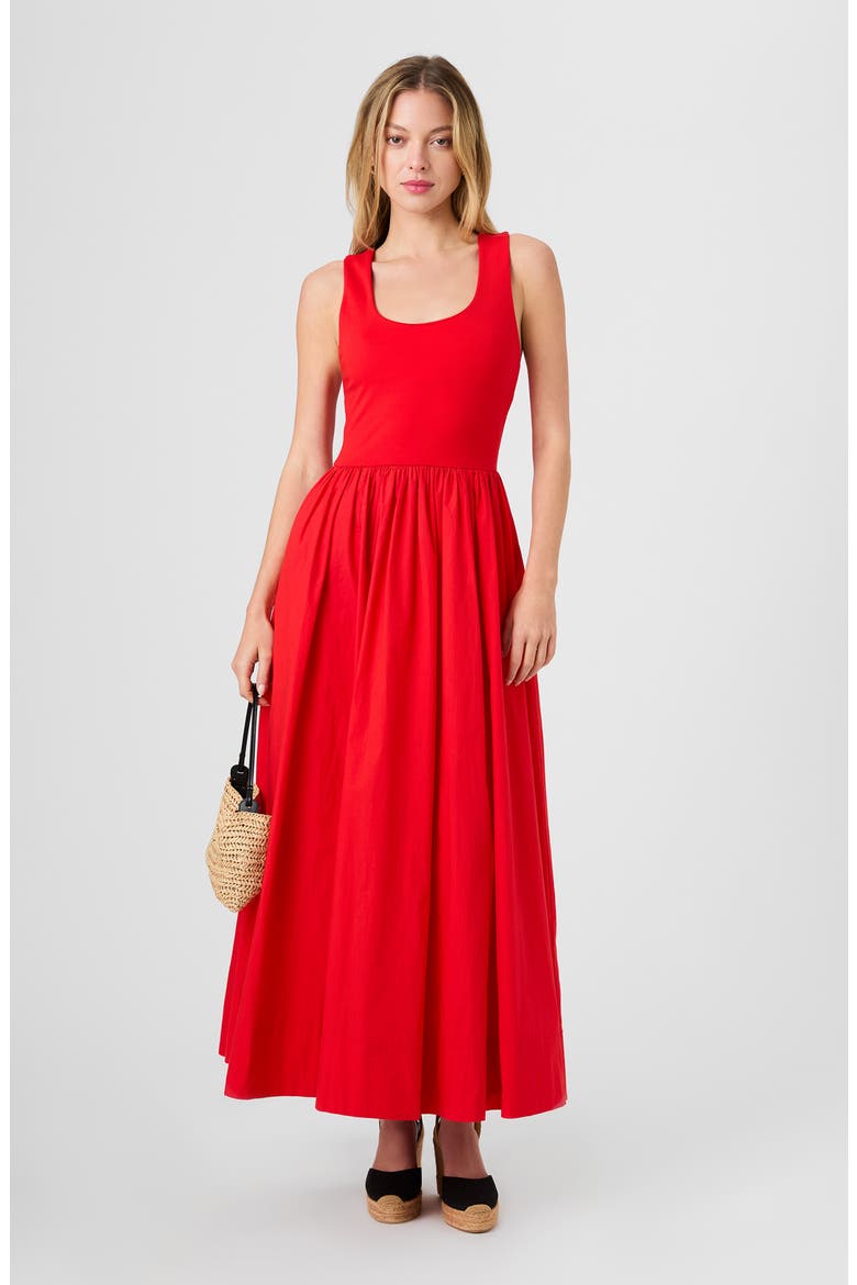 Jia Mixed Media Maxi Dress, Alternate, color, CANDIED APPLE RED