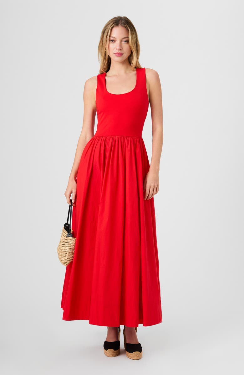 French Connection Jia Mixed Media Maxi Dress, Alternate, color, Candied Apple Red
