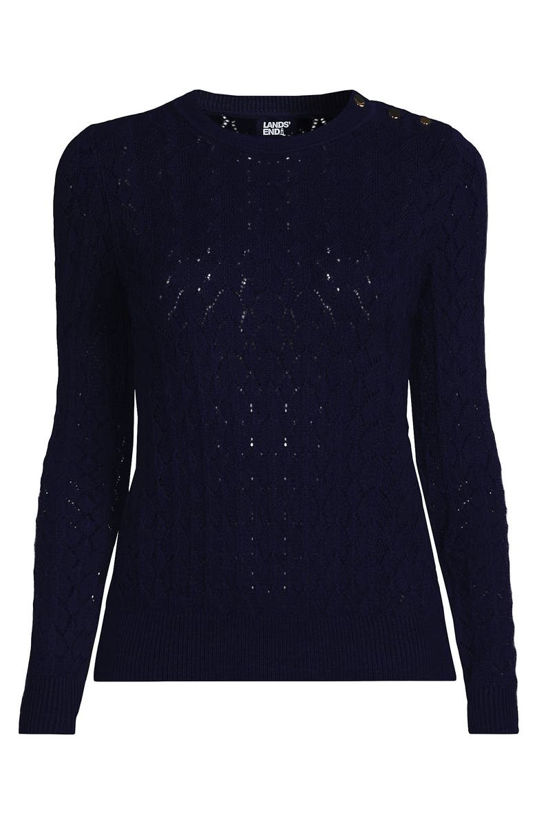 Lands' End Cotton Viscose Button Shoulder Modern Crew Sweater, Alternate, color, 