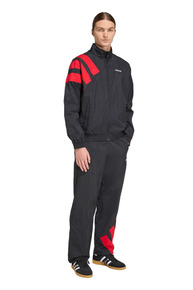 Arch Oversize Nylon Track Jacket, Alternate, color, BLACK/ BETTER SCARLET