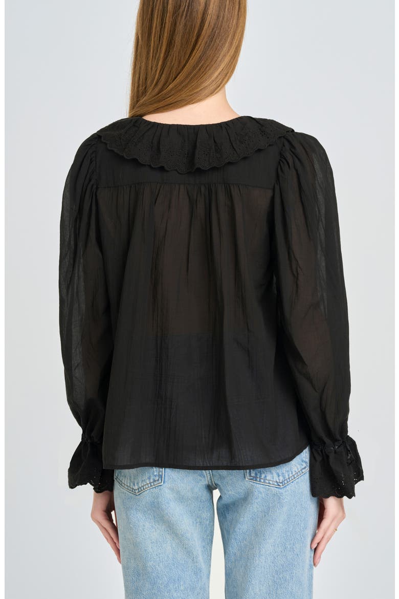 Helena Eyelet Ruffle Cotton Lawn Top, Alternate, color, BLACK