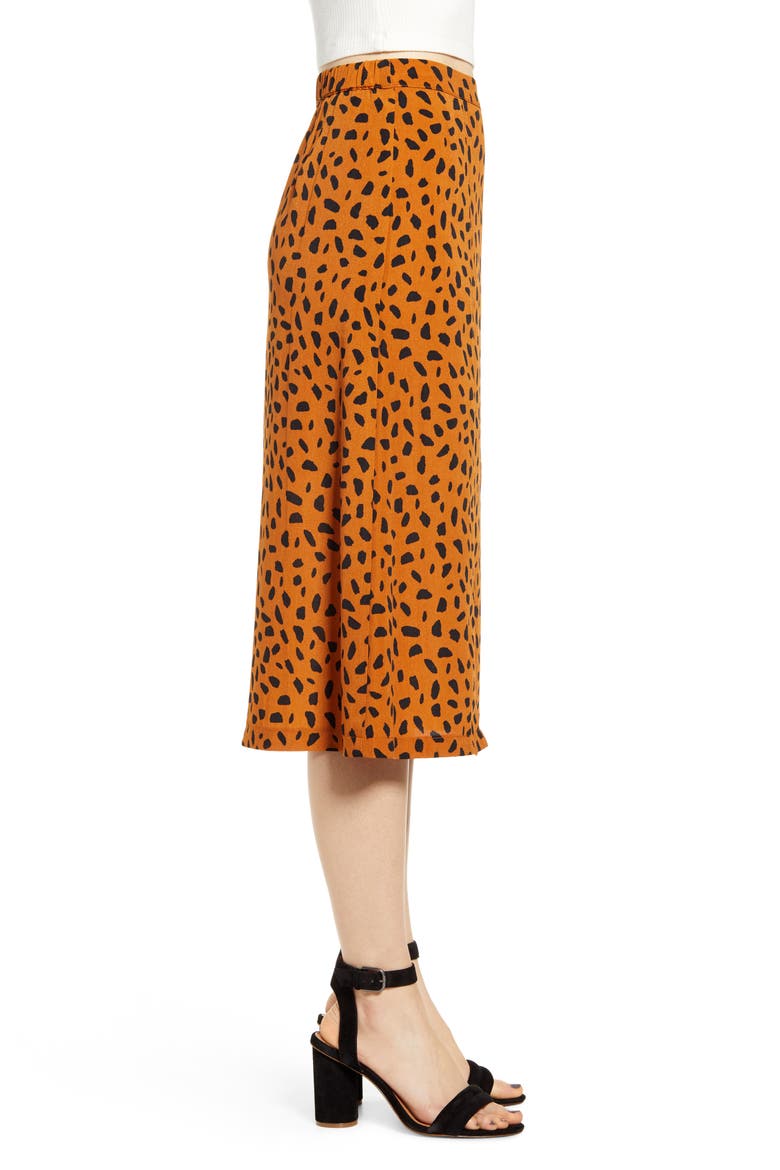 Animal Print Button Midi Skirt, Alternate, color, RUST GROUND DOT