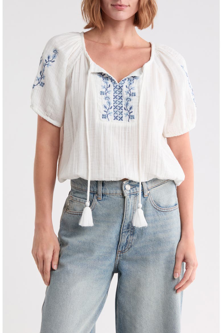 Embroidered Cotton Gauze Top, Main, color, GARDENIA