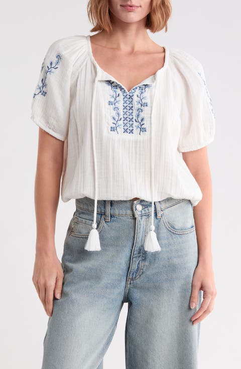 Embroidered Cotton Gauze Top