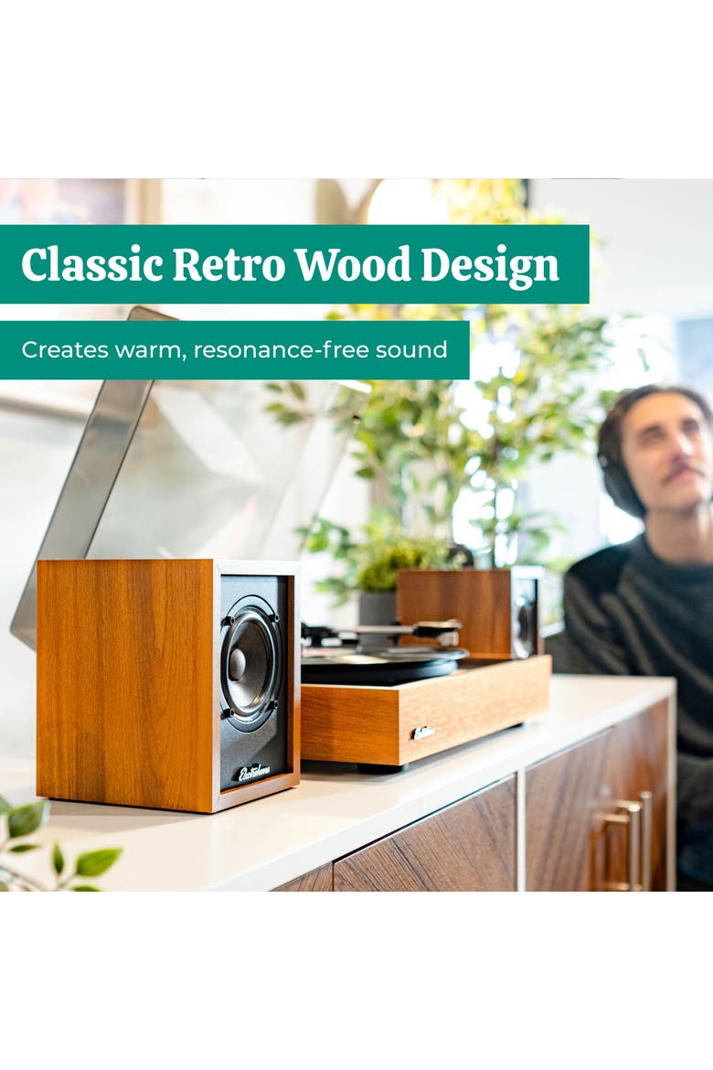 Huntley Powered Bluetooth Bookshelf Speakers, Alternate, color, Teak