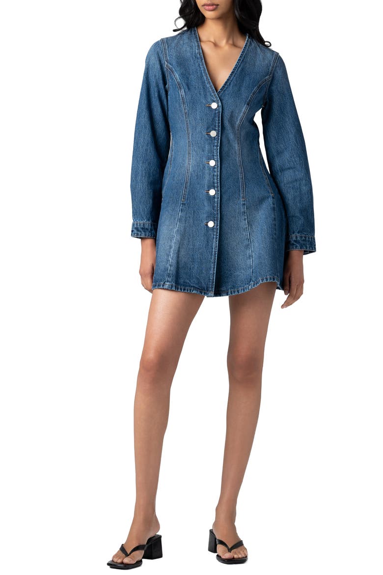 Long Sleeve Denim Minidress, Main, color, DAZZLE ME