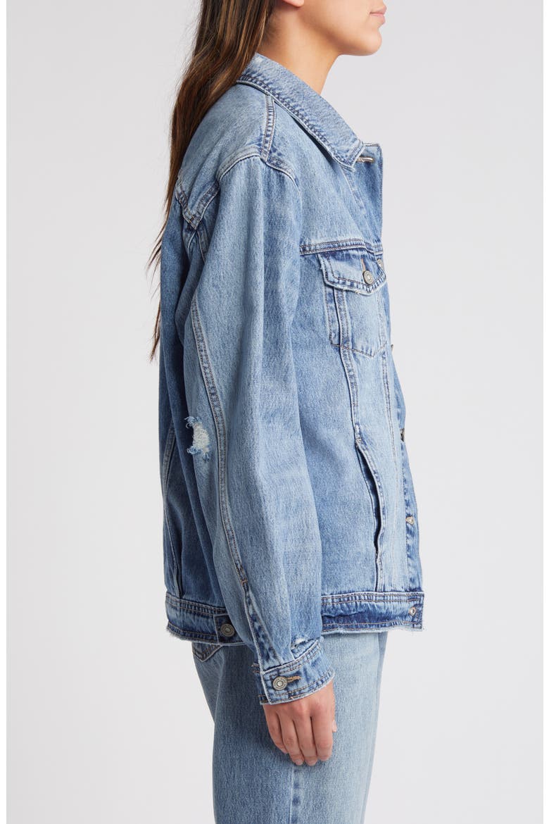 Clean Distressed Oversize Denim Jacket, Alternate, color, LIGHT WASH