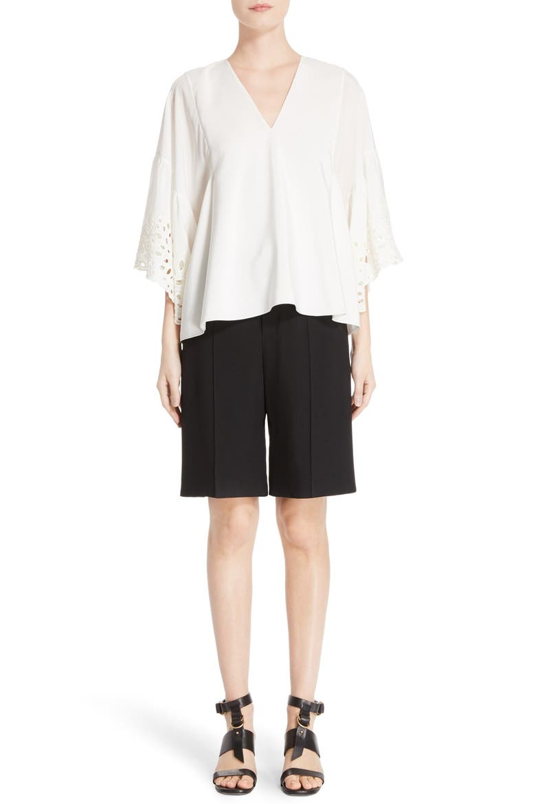 Palm Lace Silk Blouse, Alternate, color, MILK