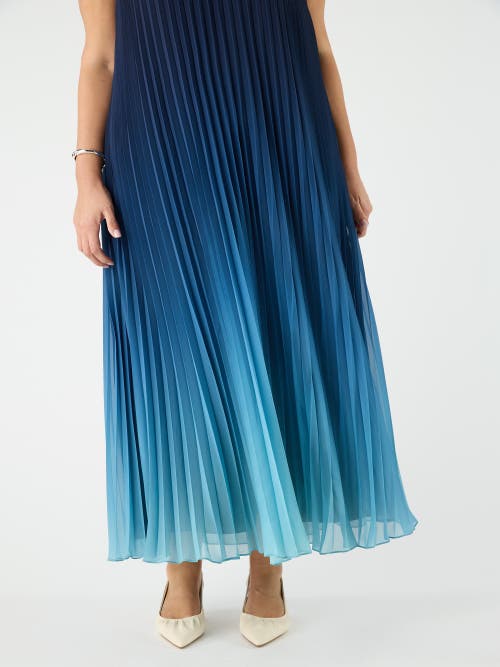 Live Unlimited Ombre Pleated V-neck Dress In Blue