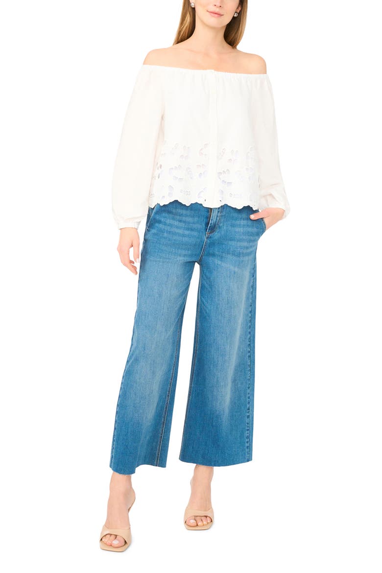 Button-Up Off the Shoulder Top, Alternate, color, ULTRA WHITE