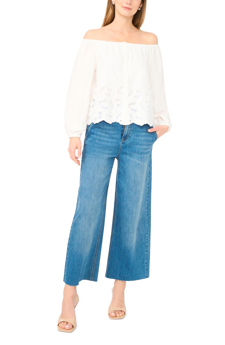 Vince Camuto Button-Up Off the Shoulder Top, Alternate, color, Ultra White